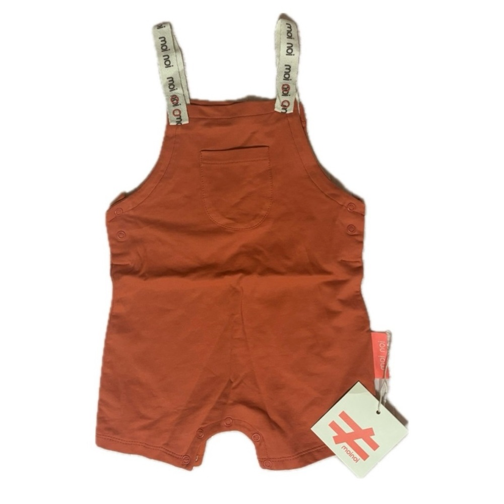Moi Noi Orange Overalls Jumpsuit Cream Logo Straps